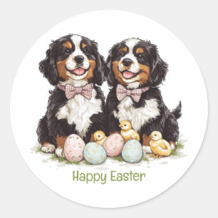 Happy Oaster Bernese Berge Hunde Ostereier Runder Aufkleber