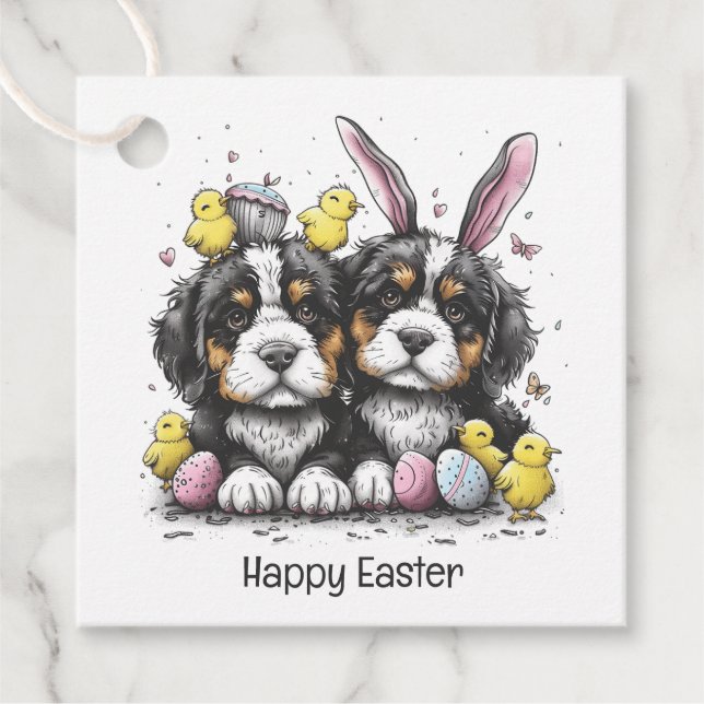 Happy Oaster Bernese Mountain Hunde Geschenkanhänger (Vorderseite)