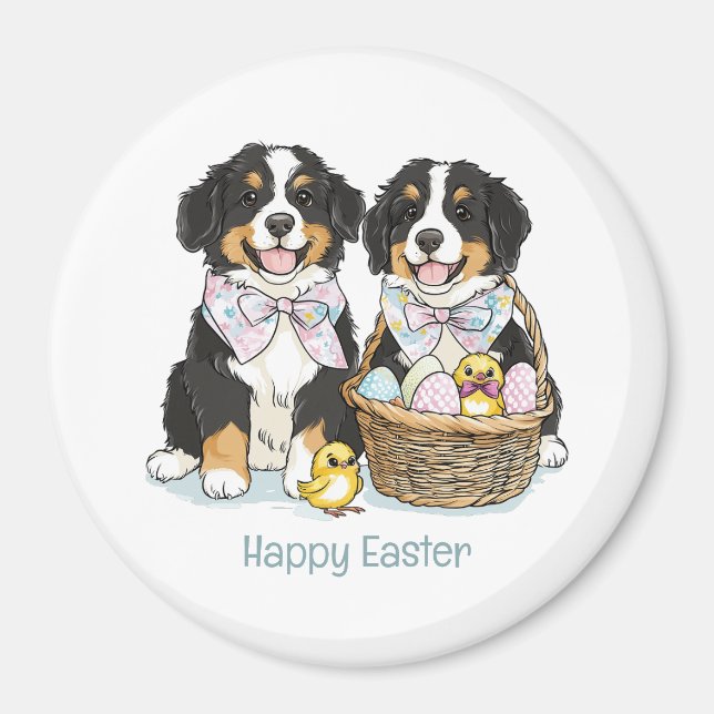 Happy Oaster Bernese Mountain Hunde Magnet (Vorne)