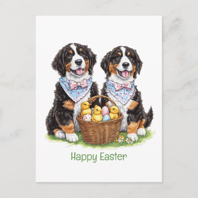 Happy Oaster Bernese Mountain Hunde Postkarte (Vorderseite)