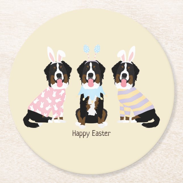 Happy Oaster Bernese Mountain Hunde Runder Pappuntersetzer (Vorderseite)