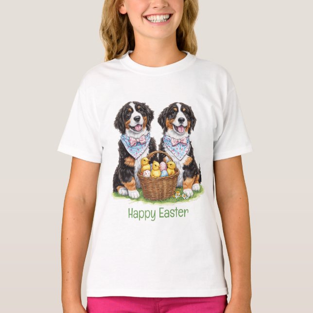 Happy Oaster Bernese Mountain Hunde T-Shirt (Vorderseite)