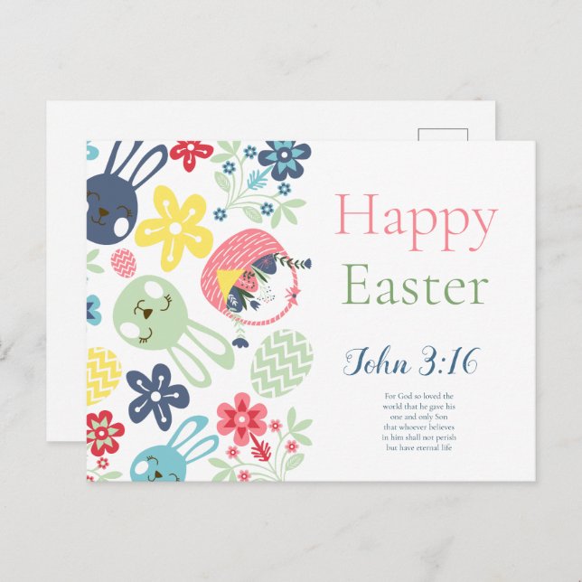 Happy Oaster Bible Verse John 3:16 Postkarte (Vorne/Hinten)