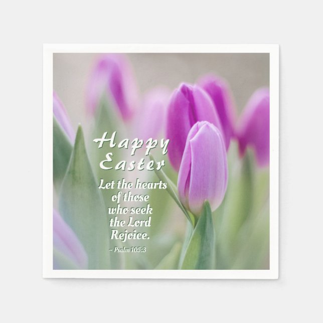 Happy Oaster Bible Verse Pink Tulips Serviette (Vorderseite)