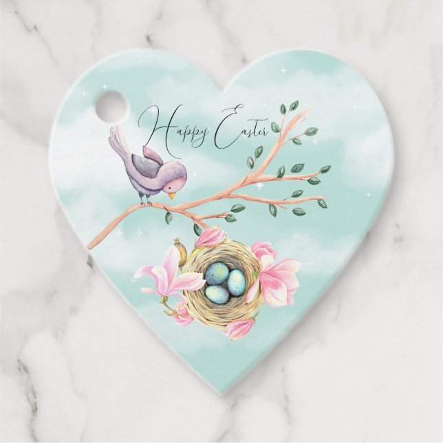 Happy Oaster Bird auf einer Zweigstelle über dem N Geschenkanhänger (Vorderseite)