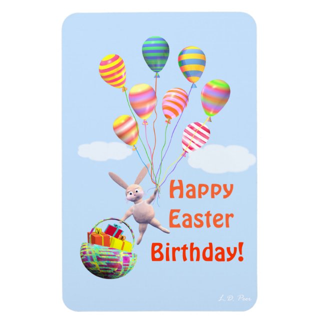 Happy Oaster Birthday Bunny und Balloons Magnet (Vertikal)