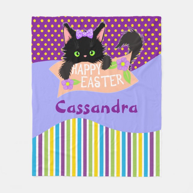 Happy Oaster Black Kitty Colorful Fleecedecke (Vorderseite)