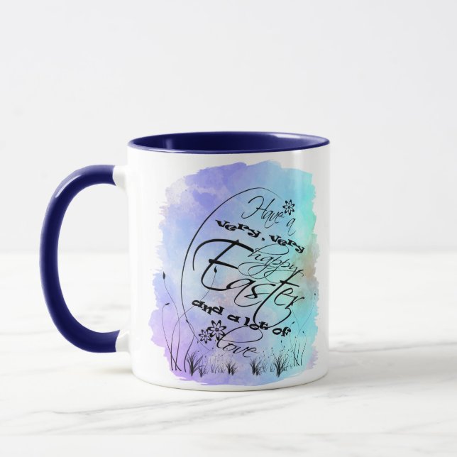 Happy Oaster Blue Lila Calligraphy Illustration Tasse (Links)