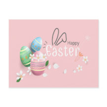 Happy Oaster Blue Pink Green Egg Gruß Postkarte