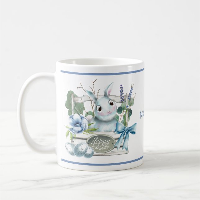 Happy Oaster Blume Blue Bunny Rabbit Personalisier Kaffeetasse (Links)