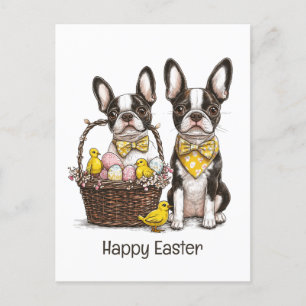 Happy Oaster Boston Terrier Dogs Feiertagspostkarte