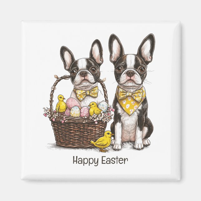 Happy Oaster Boston Terrier Dogs Magnet (Vorne)