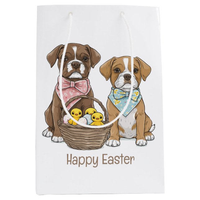 Happy Oaster Boxer Hunde Mittlere Geschenktüte (Vorderseite)