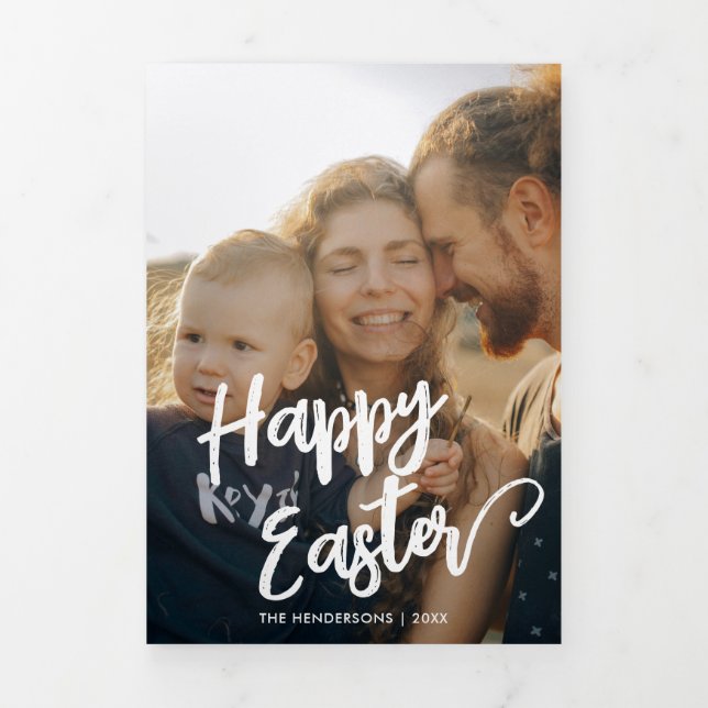 Happy Oaster Brush Script Multi-Foto Dreifach Gefaltete Urlaubskarte (Cover)