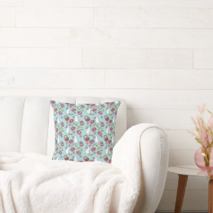 Happy Oaster Bunnies floral Muster Egg SpringBlue Kissen