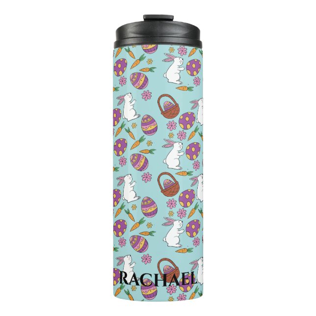 Happy Oaster Bunnies floral Muster Egg SpringBlue Thermosbecher (Vorderseite)