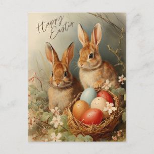 Happy Oaster Bunnies mit Ostereier-Körbchen Feiertagspostkarte