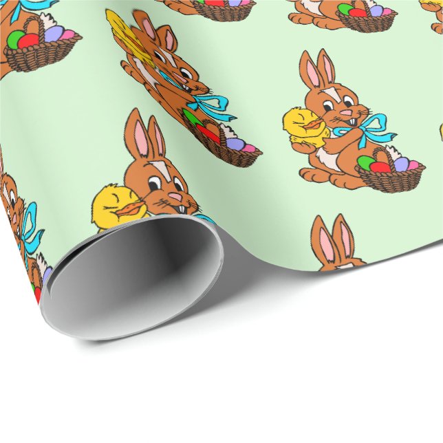 Happy Oaster Bunny and Chick Geschenkpapier (Rolleneckpunkt)