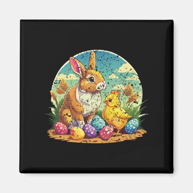 Happy Oaster Bunny and Chick - Niedlich Pastel Egg Magnet (Vorne)