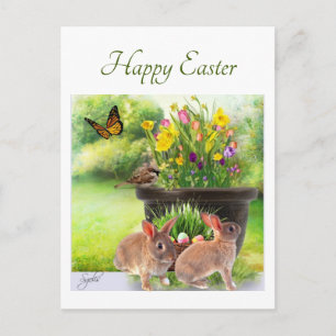 Happy Oaster Bunny and Spring Blumen Postkarte