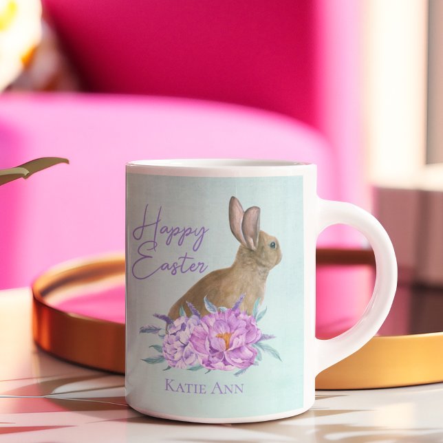 Happy Oaster Bunny Beautiful Pastel Floral Custom Kaffeetasse (Von Creator hochgeladen)