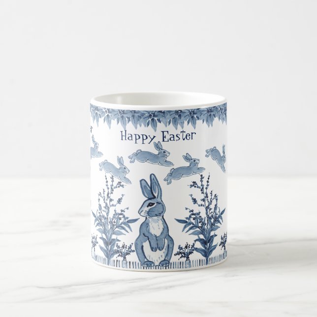 Happy Oaster Bunny Blue White Rabbit Muster Delft Kaffeetasse (Mittel)