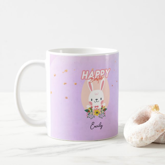 Happy Oaster Bunny Blume Name Kaffeetasse (Mit Donut)