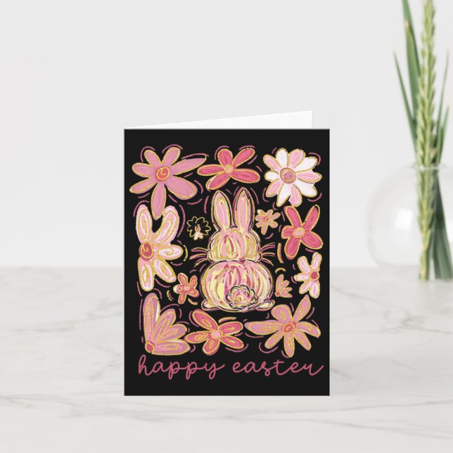 Happy Oaster Bunny Boho Ostercoquette Button Karte (Vorderseite)