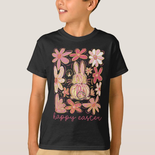 Happy Oaster Bunny Boho Ostercoquette Button T-Shirt (Vorderseite)