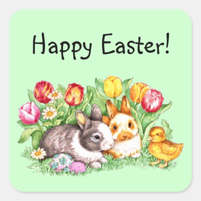 Happy Oaster Bunny Chick Tulip Stickers / Siegel (Vorderseite)