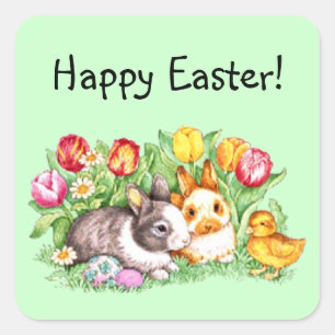 Happy Oaster Bunny Chick Tulip Stickers / Siegel