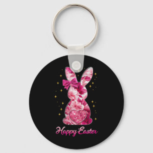 Happy Oaster Bunny Coquette Bow Pink Floral Chinoi Schlüsselanhänger