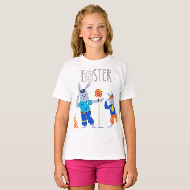 "Happy Oaster" Bunny Crossing Stopp signieren Spaß T-Shirt (Vorne ganz)