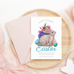 Happy Oaster Bunny Customizable Flat Holiday Card Feiertagskarte