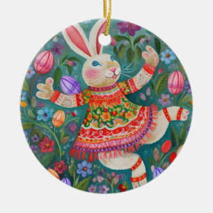 Happy Oaster Bunny Dance Keramik Ornament