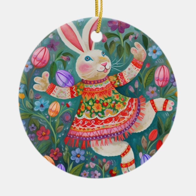 Happy Oaster Bunny Dance Keramik Ornament (Vorne)