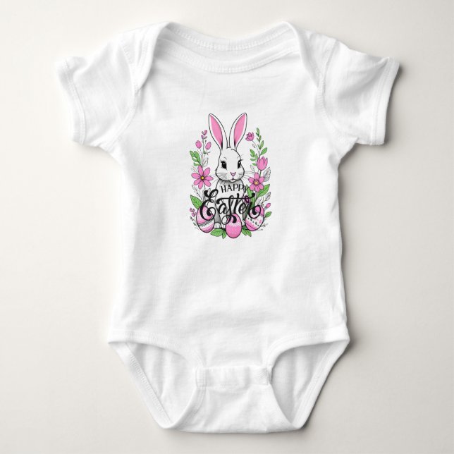 Happy Oaster Bunny (dunkelrosa) Baby Strampler (Vorderseite)