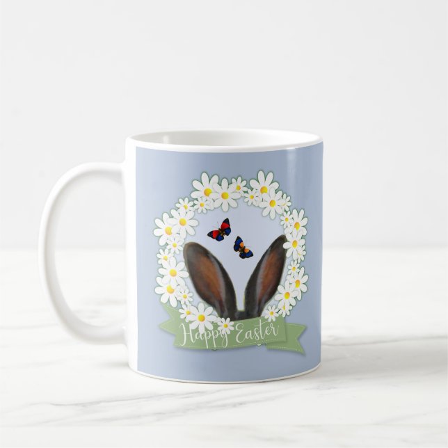 Happy Oaster Bunny Ears Daisies Wreath Kaffeetasse (Links)