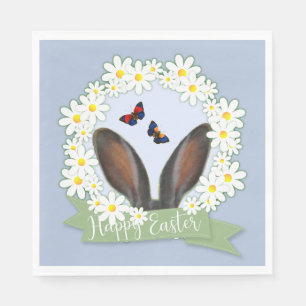 Happy Oaster Bunny Ears Daisies Wreath Serviette