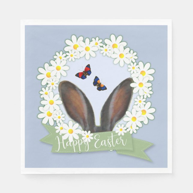 Happy Oaster Bunny Ears Daisies Wreath Serviette (Vorderseite)