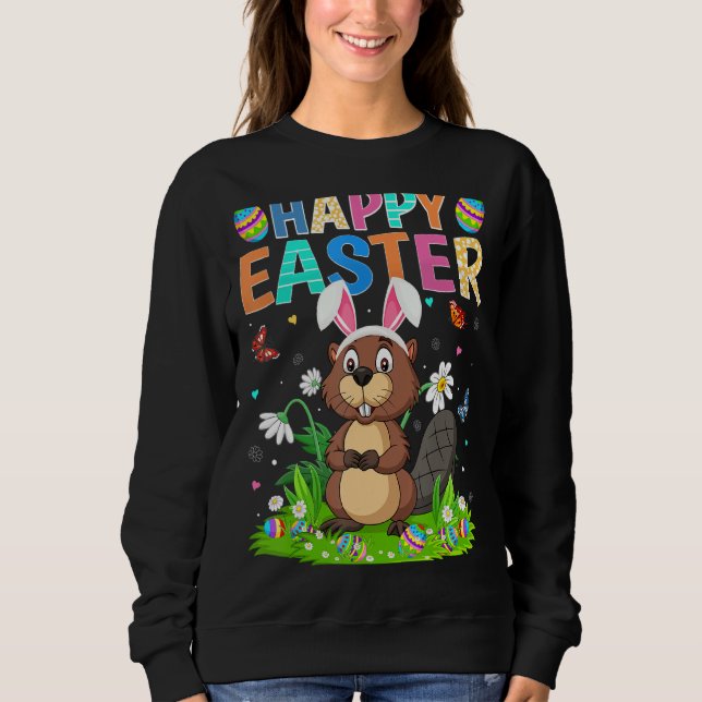 Happy Oaster Bunny Egg Beaver Ostersonntag Sweatshirt (Vorderseite)