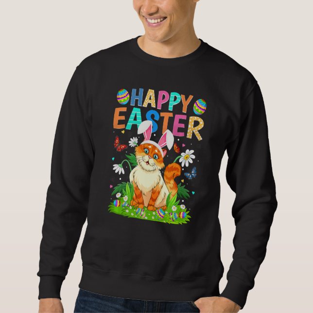 Happy Oaster Bunny Egg Funny Cat Ostersonntag Sweatshirt (Vorderseite)