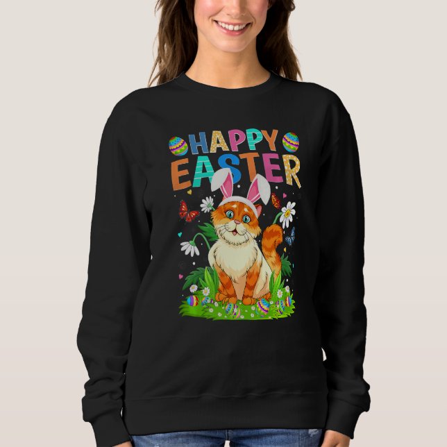 Happy Oaster Bunny Egg Funny Cat Ostersonntag Sweatshirt (Vorderseite)