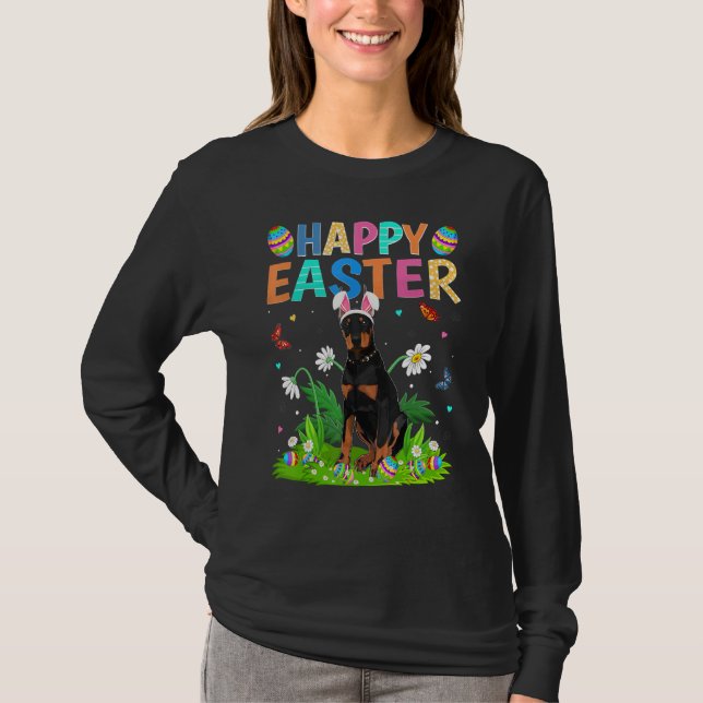 Happy Oaster Bunny Egg Funny Doberman Dog Oaster S T-Shirt (Vorderseite)