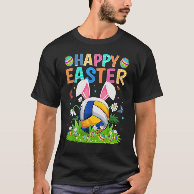 Happy Oaster Bunny Egg Funny Volleyball Ostersonne T-Shirt (Vorderseite)