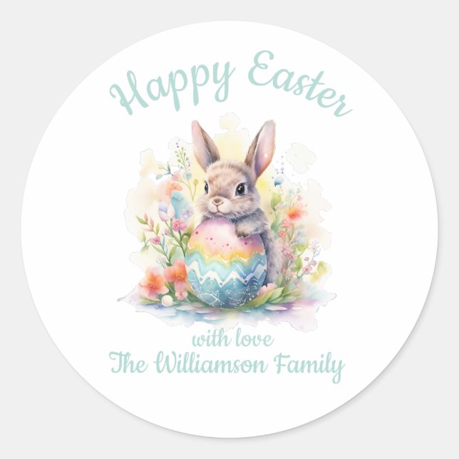 Happy Oaster Bunny Egg Niedlich Vintag Runder Aufkleber (Vorderseite)