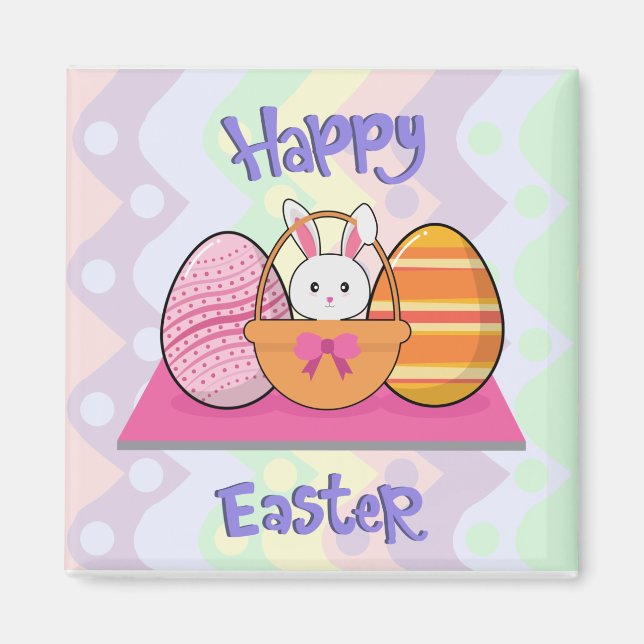 Happy Oaster Bunny Eggs Basket Niedlich Ostern Magnet (Vorne)