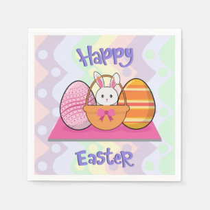 Happy Oaster Bunny Eggs Basket Niedlich Ostern Serviette