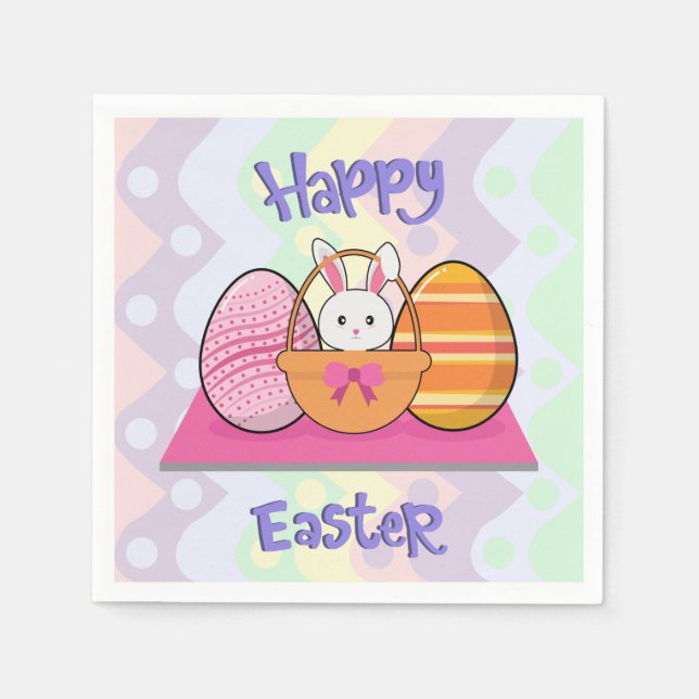 Happy Oaster Bunny Eggs Basket Niedlich Ostern Serviette (Vorderseite)