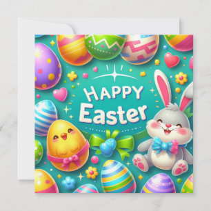 Happy Oaster - Bunny Eggs in lebendigen Farben Feiertagskarte